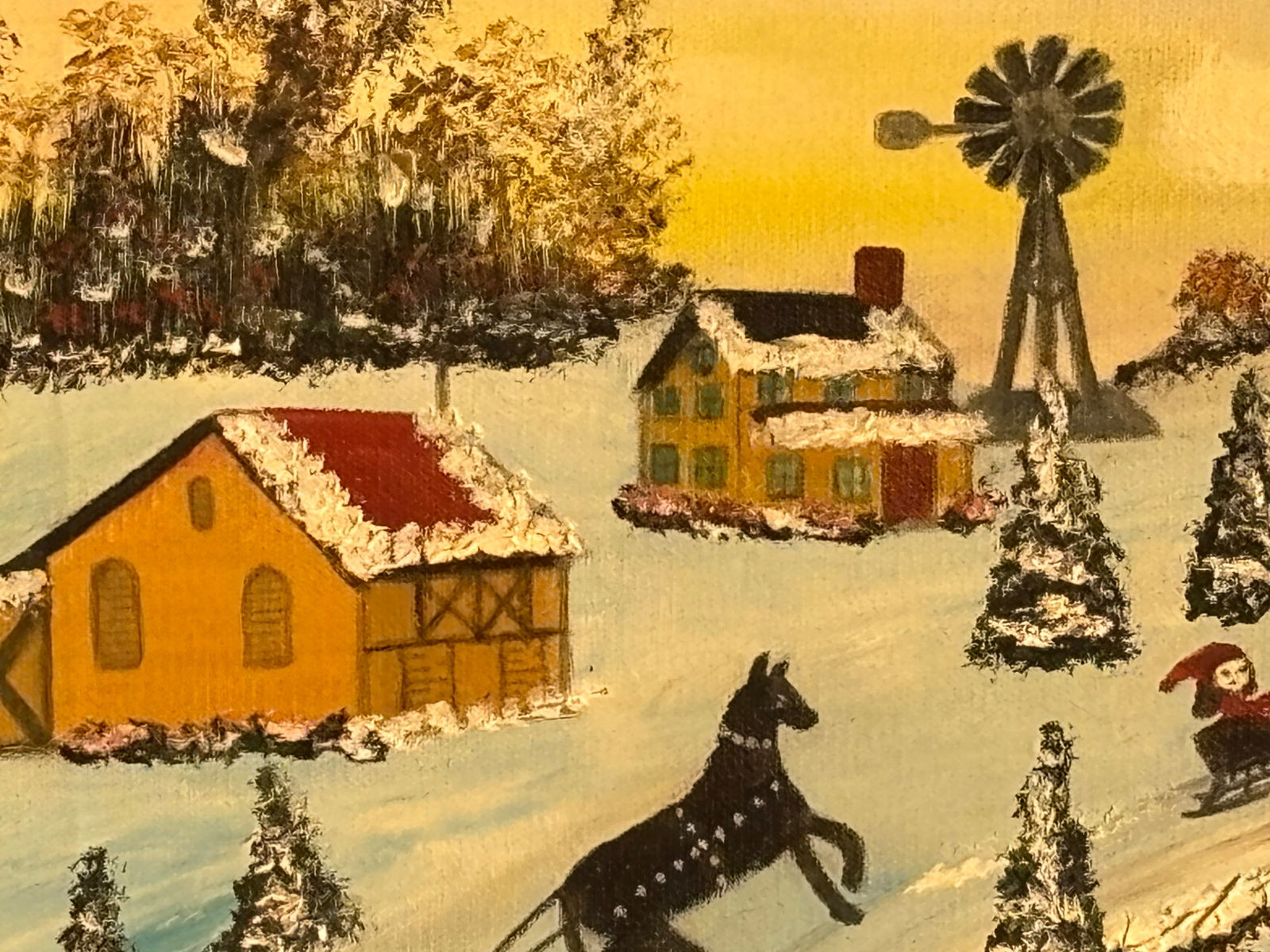 A Romantic Day at the Pond - Early 20th C. Original Oil on Canvas Winter Skating Scene - 4