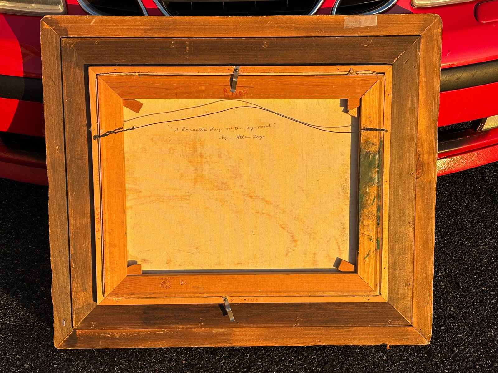 A Romantic Day at the Pond - Early 20th C. Original Oil on Canvas Winter Skating Scene - 6