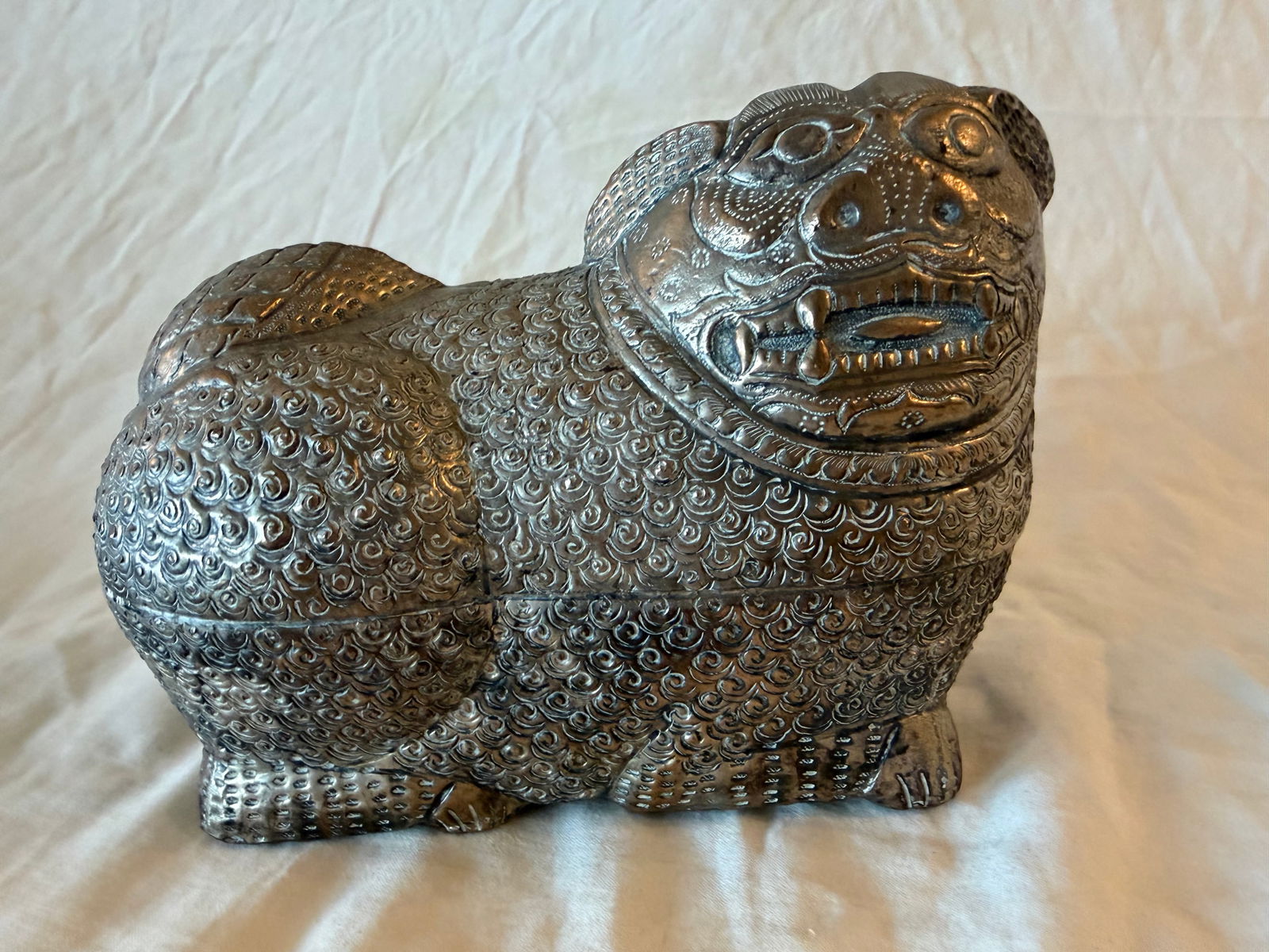 Large Antique Cambodian Silver-Plated Foo/Fu Dog Box - 6