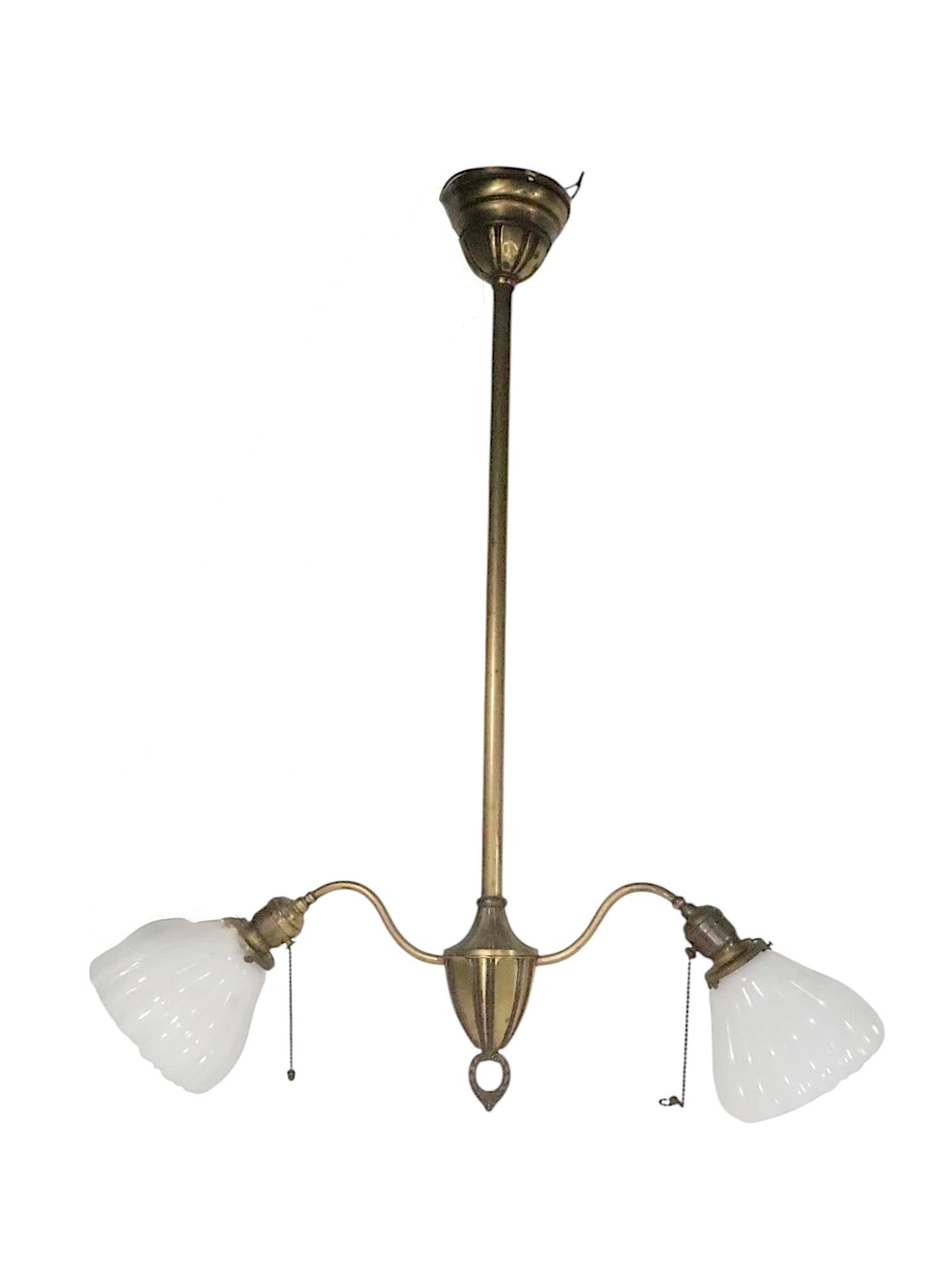 Early Electric Brass Two Arm Chandelier Made in Usa Circa 1900/20's - 2