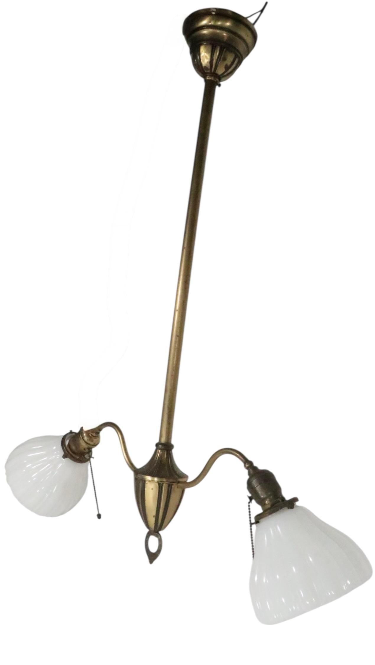 Early Electric Brass Two Arm Chandelier Made in Usa Circa 1900/20's - 3