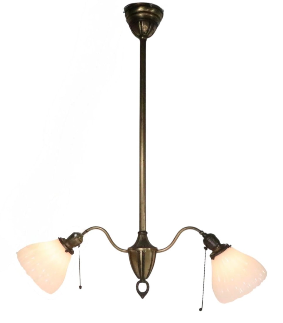 Early Electric Brass Two Arm Chandelier Made in Usa Circa 1900/20's - 7