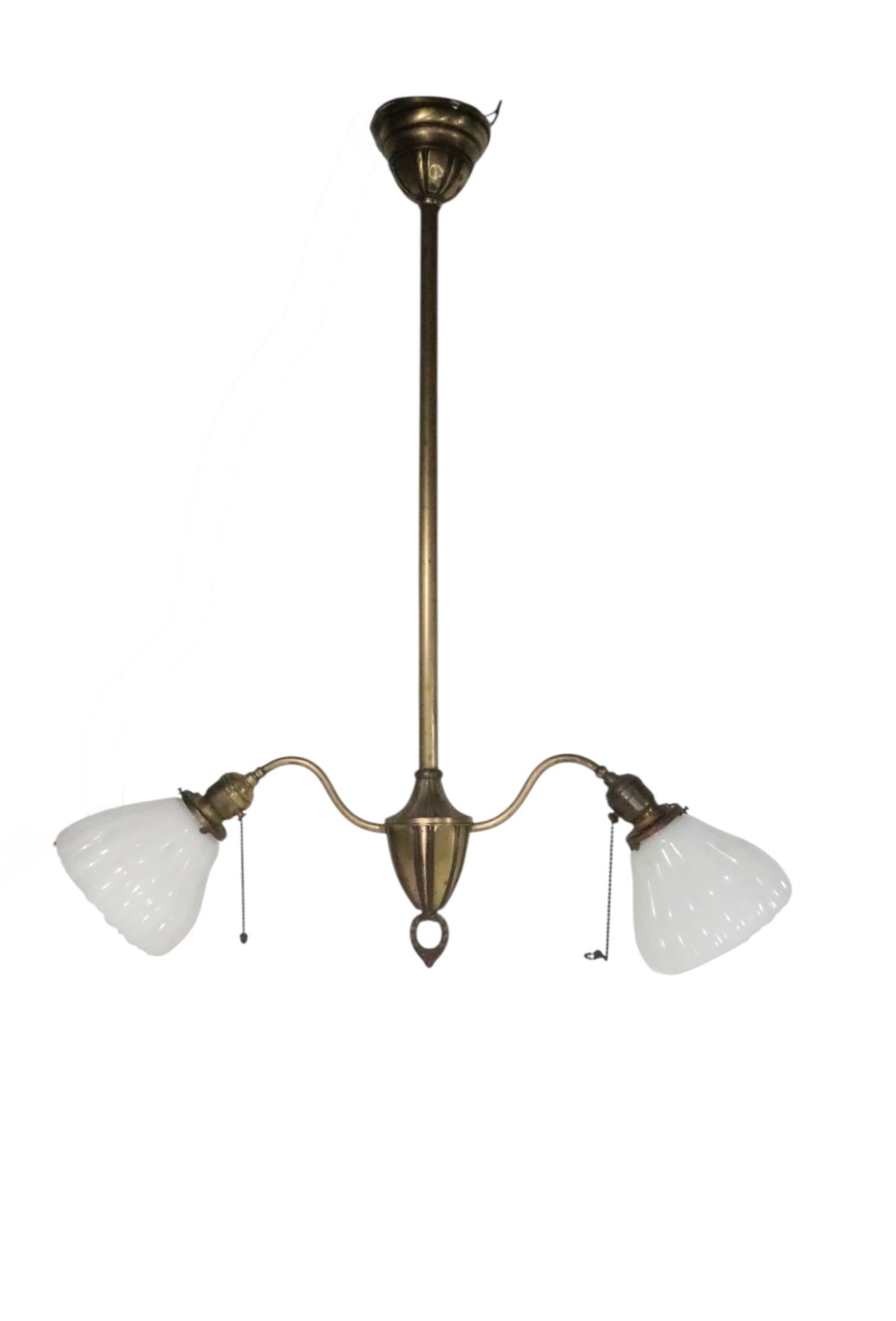 Early Electric Brass Two Arm Chandelier Made in Usa Circa 1900/20's - 8