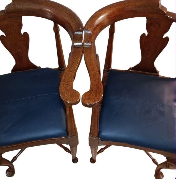 1950s Queen Anne Corner Chairs With Leather Upholstery by Hickory Chairs - 7