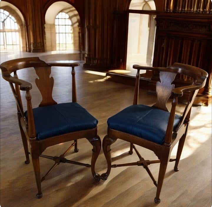 1950s Queen Anne Corner Chairs With Leather Upholstery by Hickory Chairs - 8