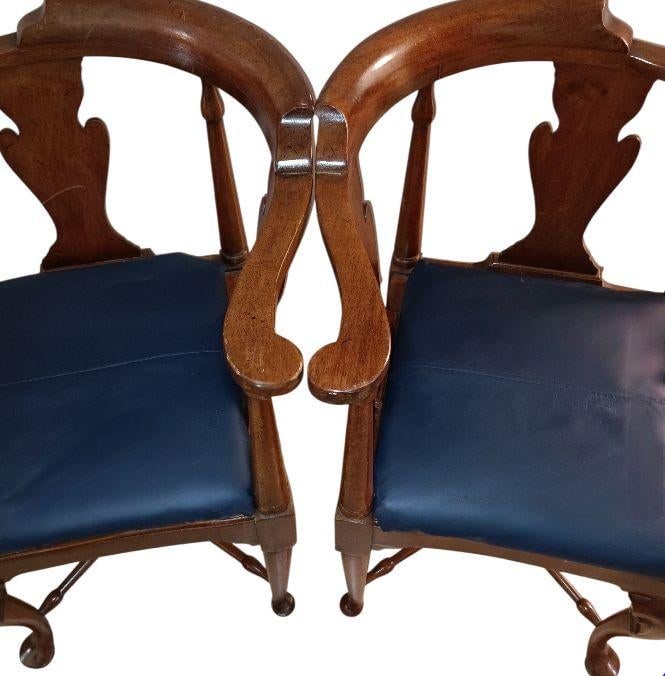 1950s Queen Anne Corner Chairs With Leather Upholstery by Hickory Chairs - 9