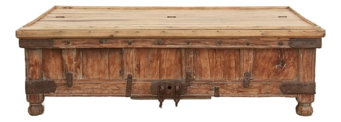 Large Antique Teak Stickbox Chest Coffee Table