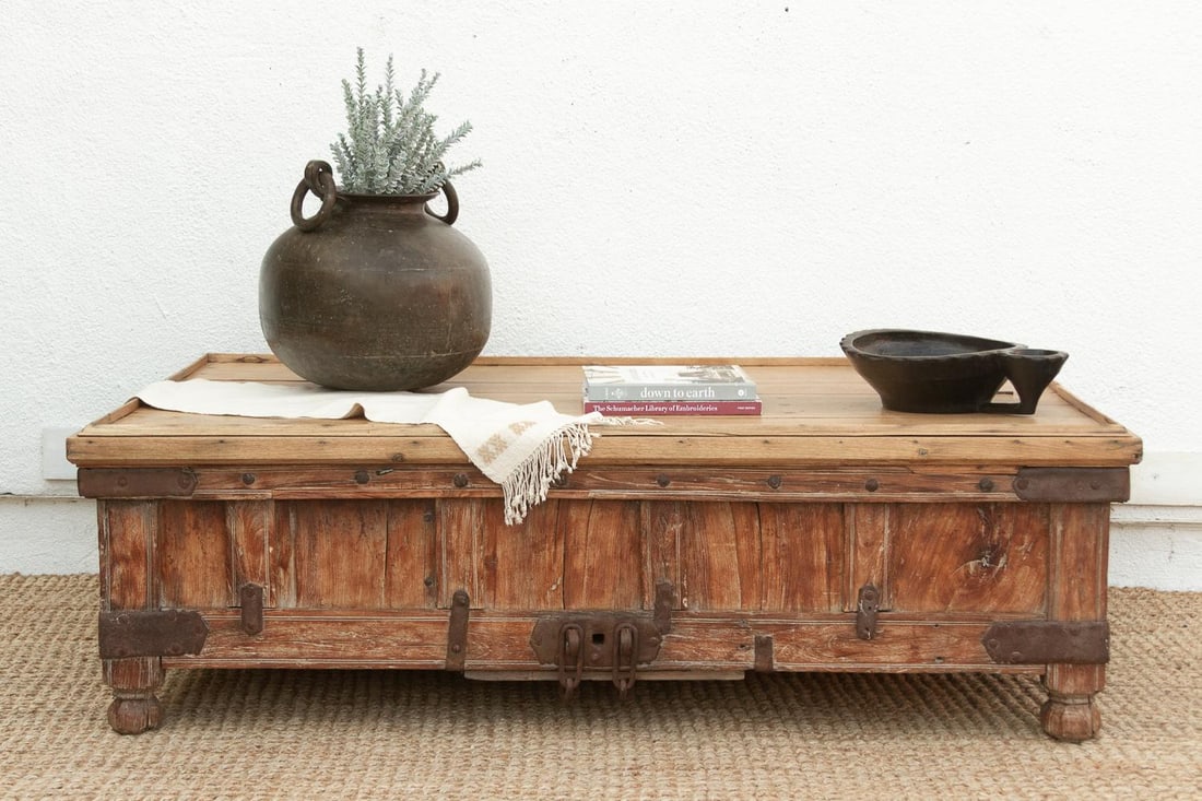 Large Antique Teak Stickbox Chest Coffee Table - 3