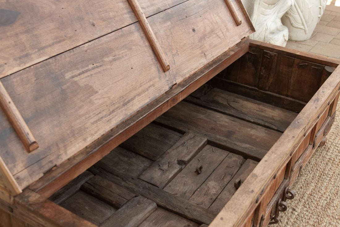 Large Antique Teak Stickbox Chest Coffee Table - 7
