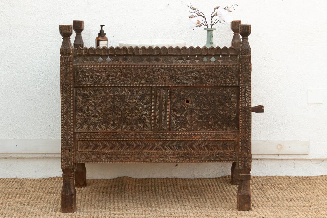 Antique Finely Carved Swat Valley Chest Cabinet - 3