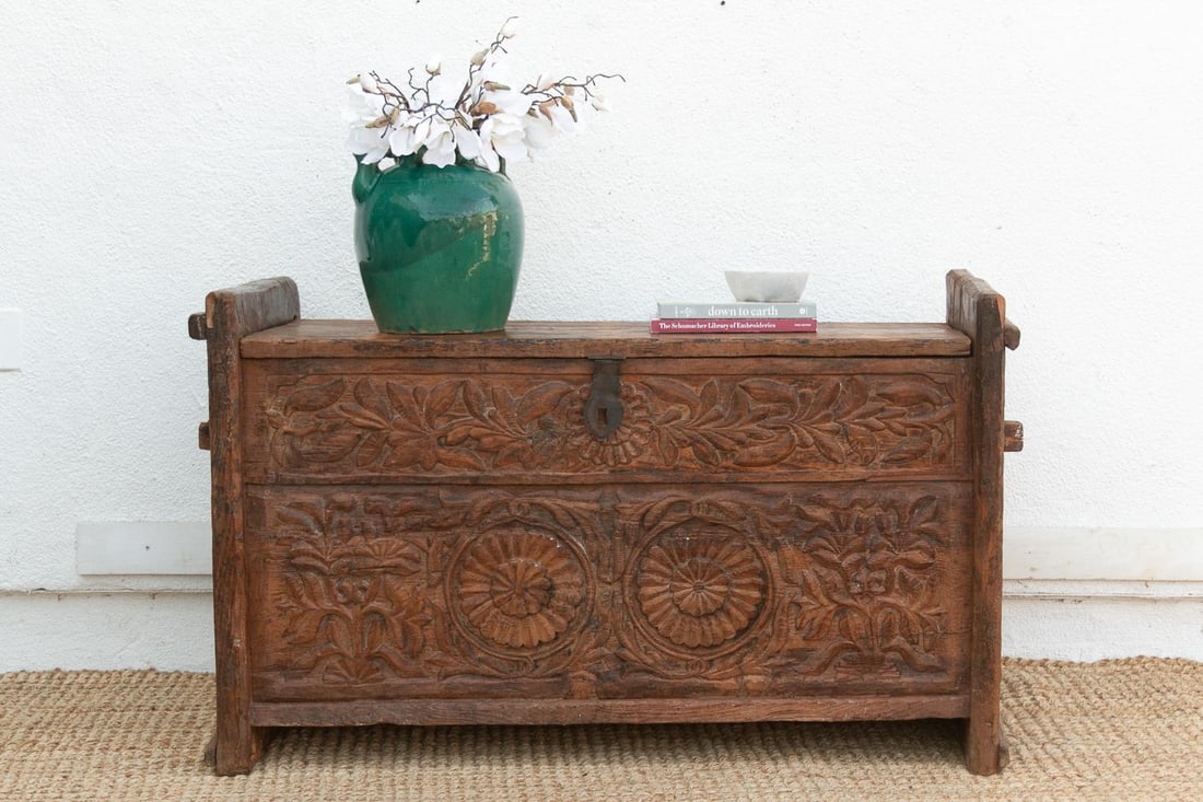 Antique Swat Valley Carved Chest Console - 10