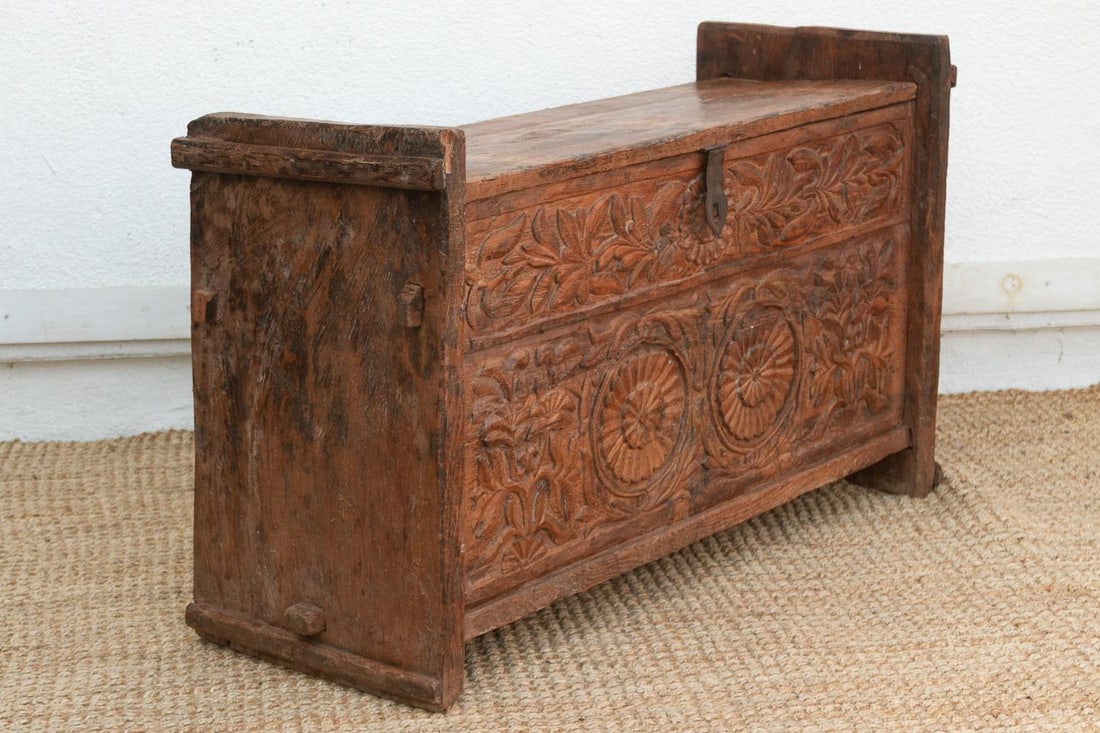 Antique Swat Valley Carved Chest Console - 11