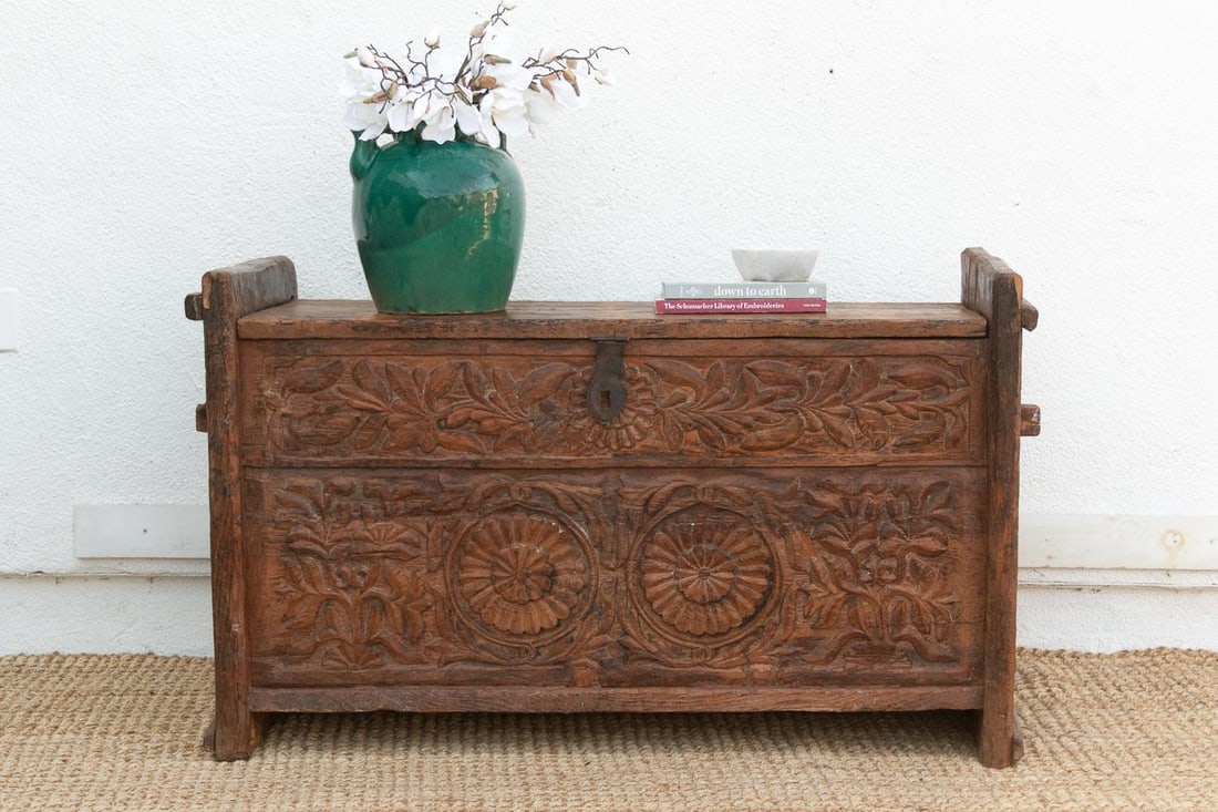 Antique Swat Valley Carved Chest Console - 3