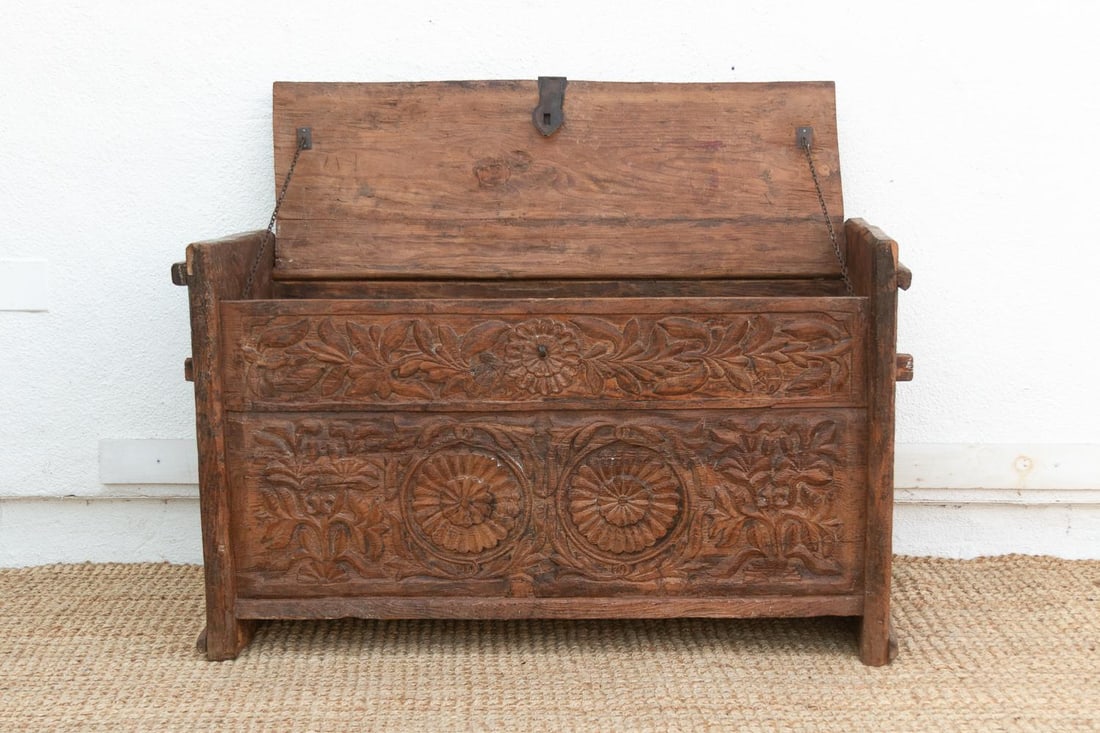 Antique Swat Valley Carved Chest Console - 8