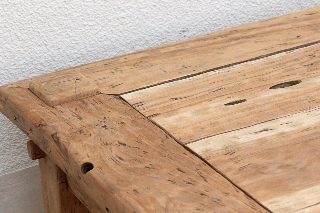 Primitive Raw Teak Wood Coffee Table - 10