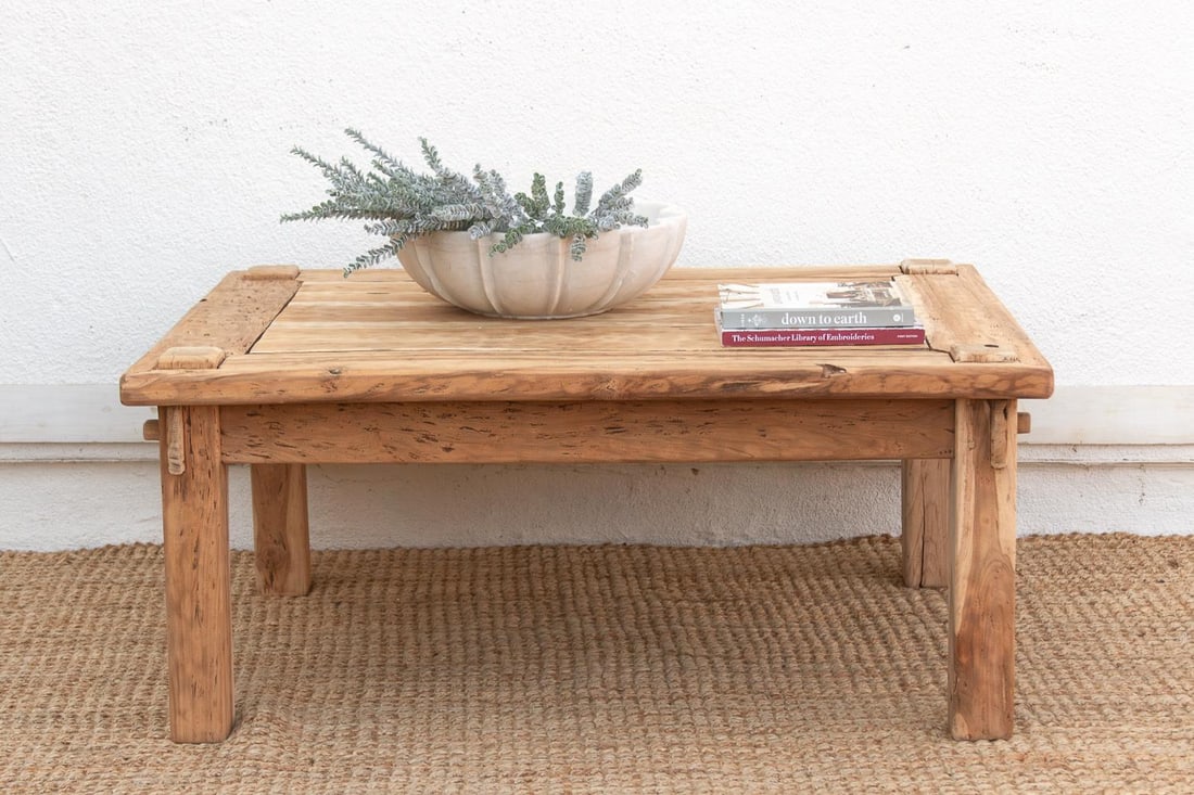 Primitive Raw Teak Wood Coffee Table - 12