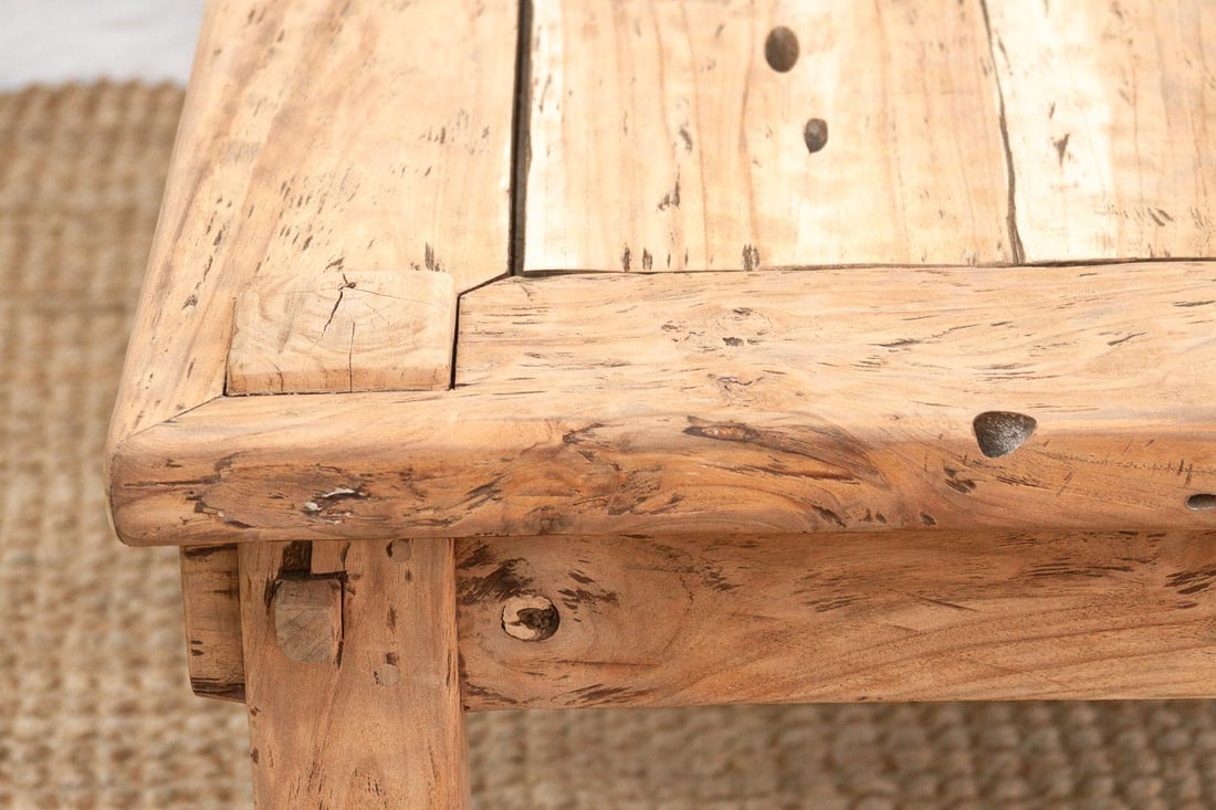 Primitive Raw Teak Wood Coffee Table - 6