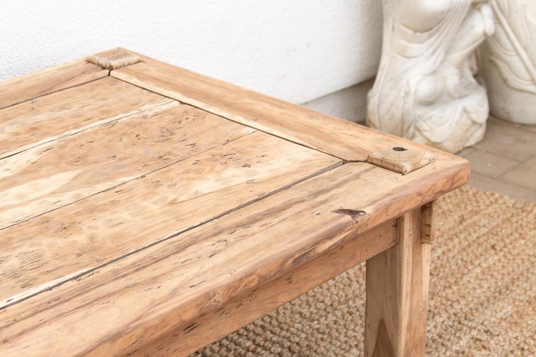 Primitive Raw Teak Wood Coffee Table - 7