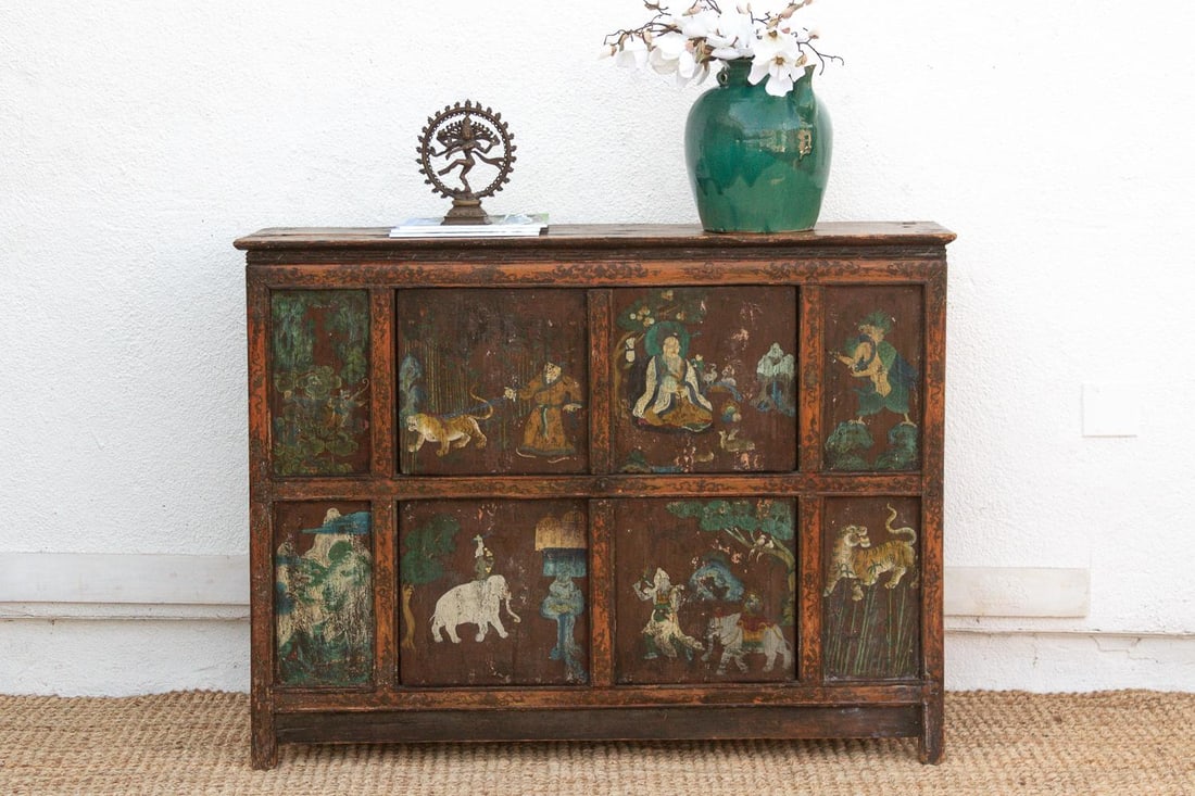 Antique Himalayas Hand-Painted Tibetan Cabinet - 13
