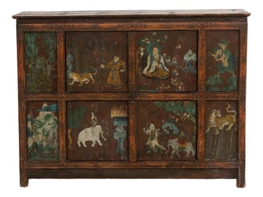 Antique Himalayas Hand-Painted Tibetan Cabinet