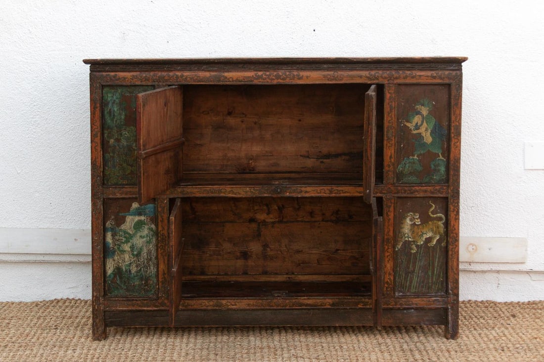 Antique Himalayas Hand-Painted Tibetan Cabinet - 9