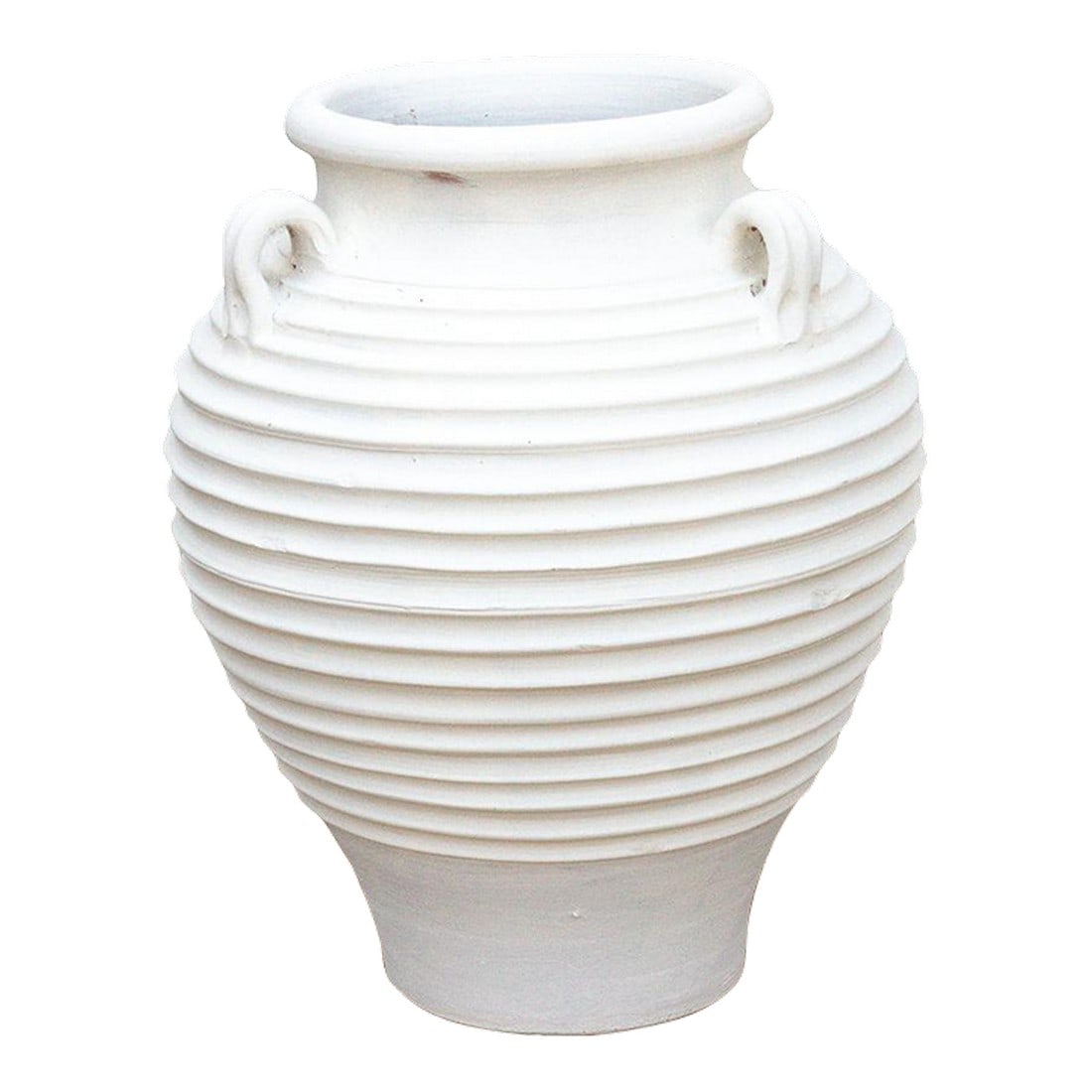 Large White Terracotta Greek Planter: This impressive vessel is a contemporary reimagining of the ancient Greek Amphora or storage jar. Standing nearly 2.5 feet tall, it features a graceful, tapered silhouette that widens at the shoulders