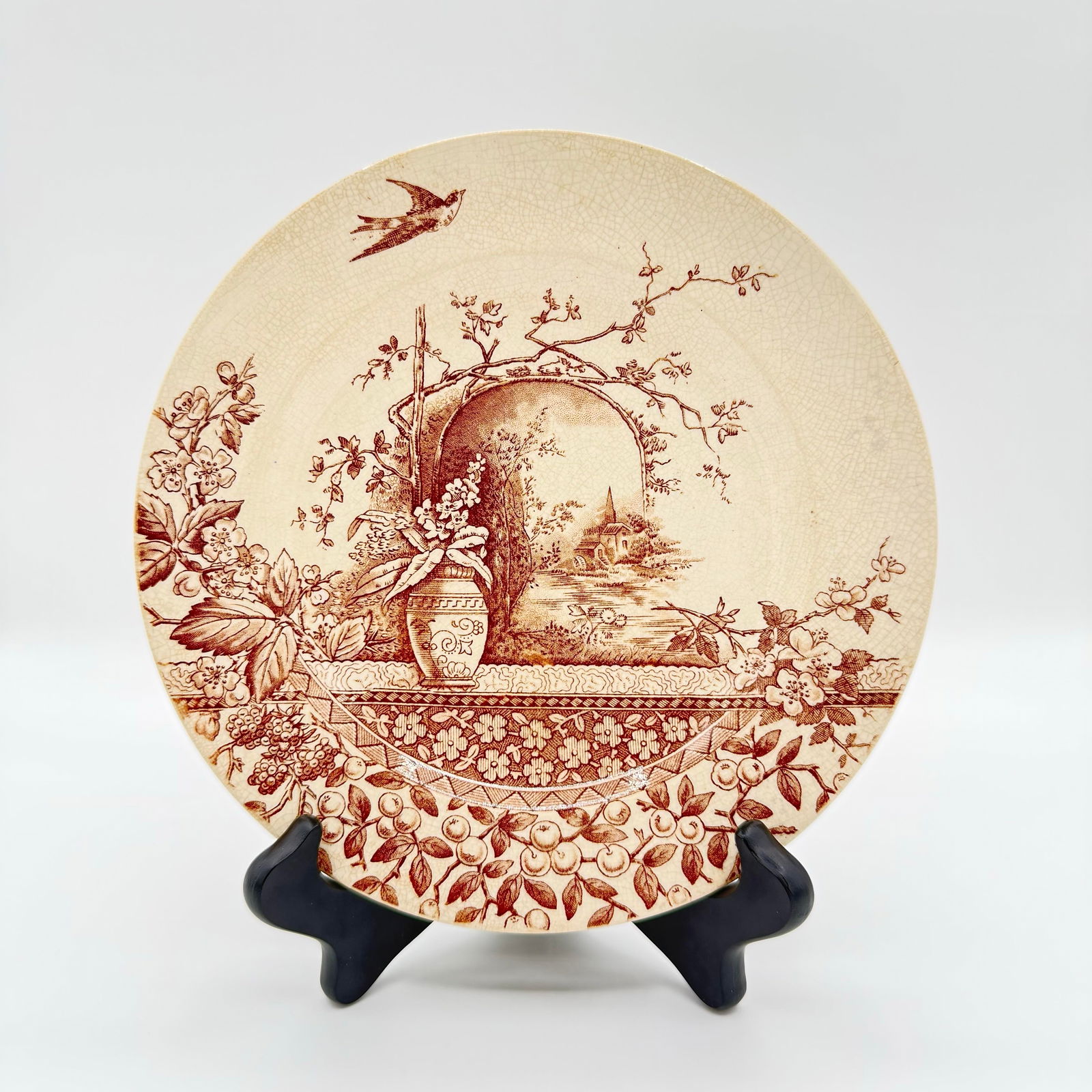 Antique Hill Pottery "Rustic" Brown Transferware Plate, Staffordshire c.1845–1860 - 6