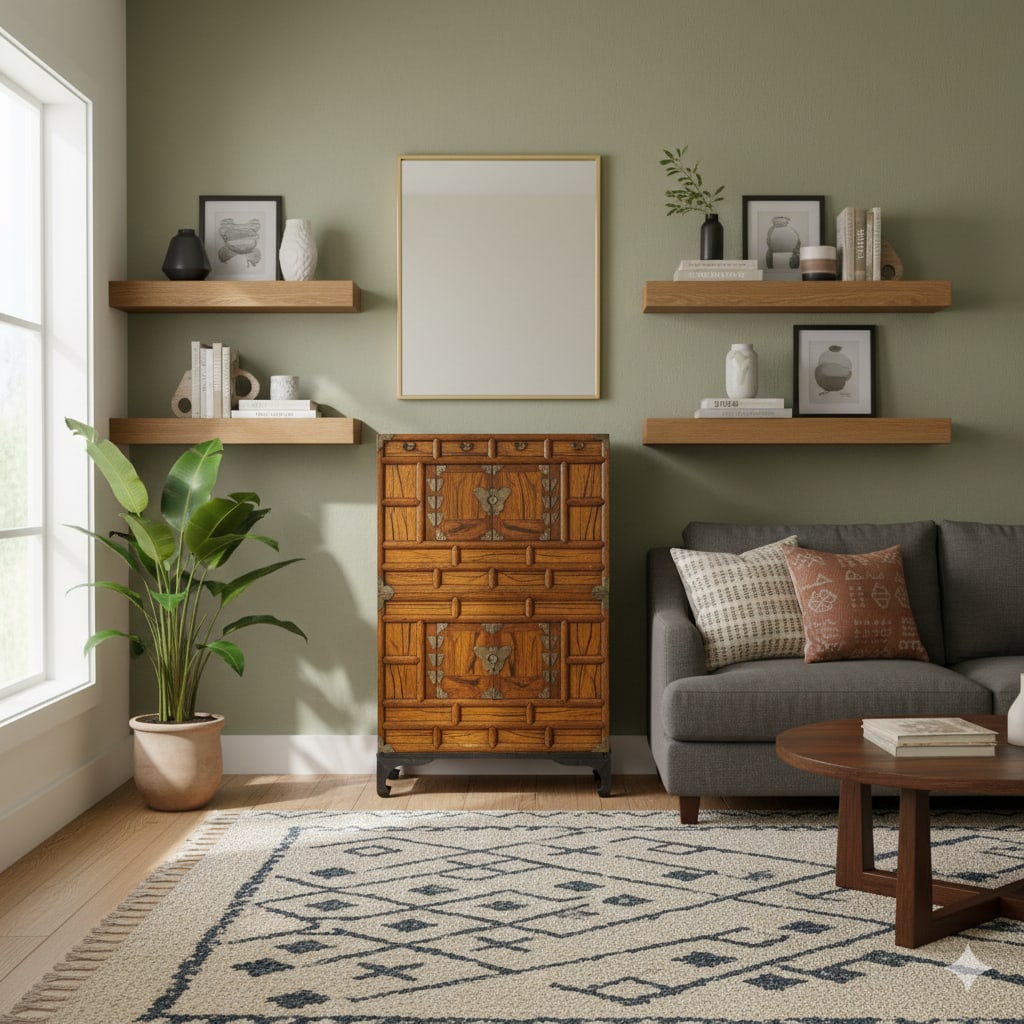 Oriental Korean Style Brown Hardware Drawers Accent Storage Cabinet - 7