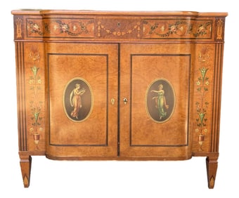 19th Century Hand-Painted Satin Wood Antique Satinwood Cabinet