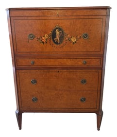19th Century Hand-Painted Satin Wood Secretary Desk and Dresser