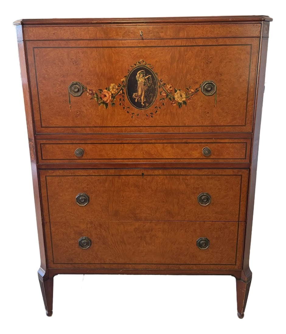 19th Century Hand-Painted Satin Wood Secretary Desk and Dresser (1 of 12)