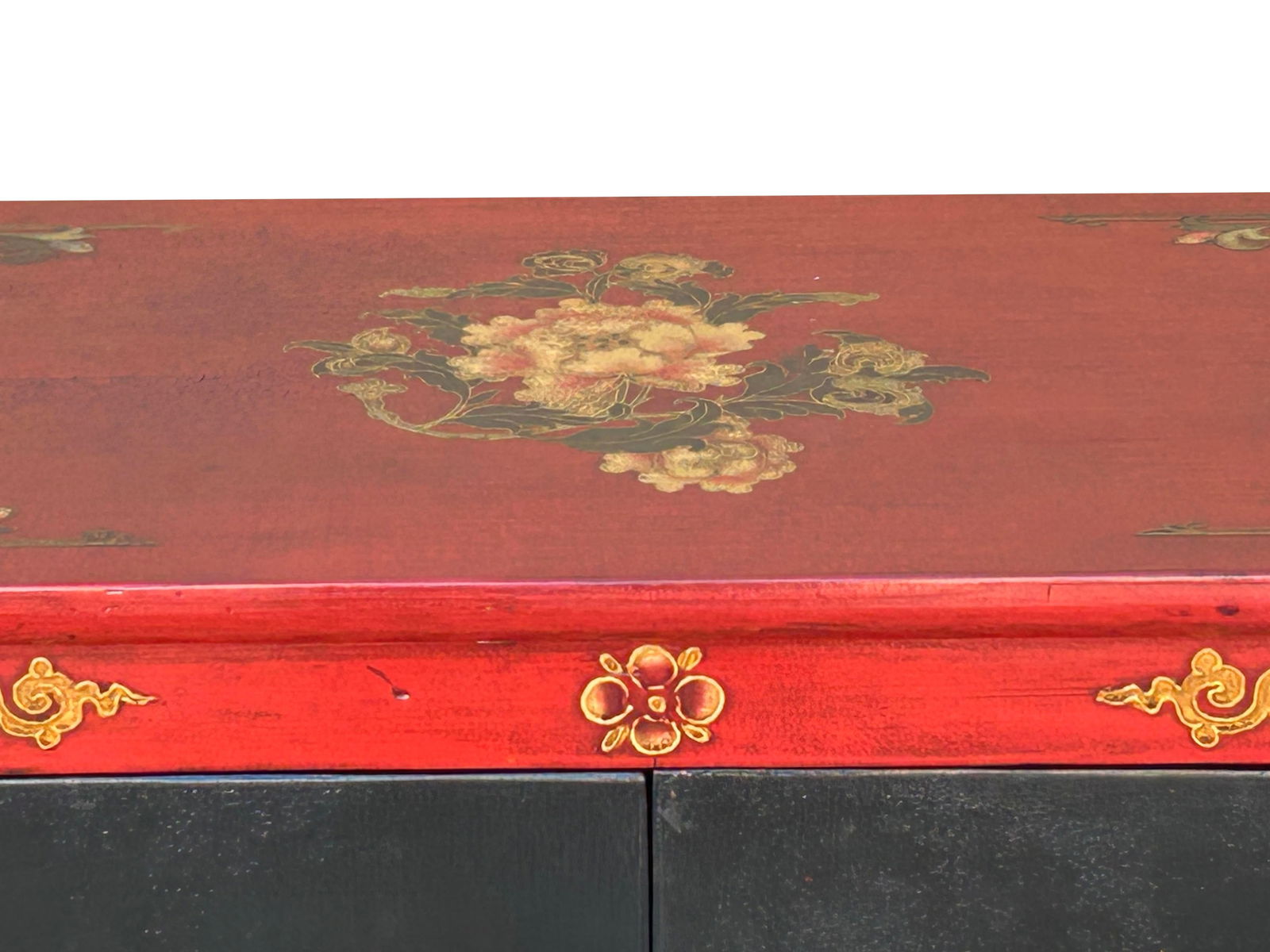 Tibetan Oriental Black Red Foo Dogs Lions End Table Nightstand - 10