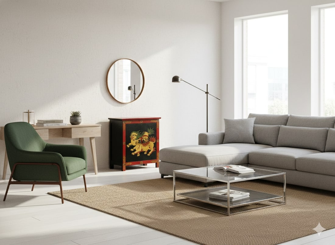 Tibetan Oriental Black Red Foo Dogs Lions End Table Nightstand - 5