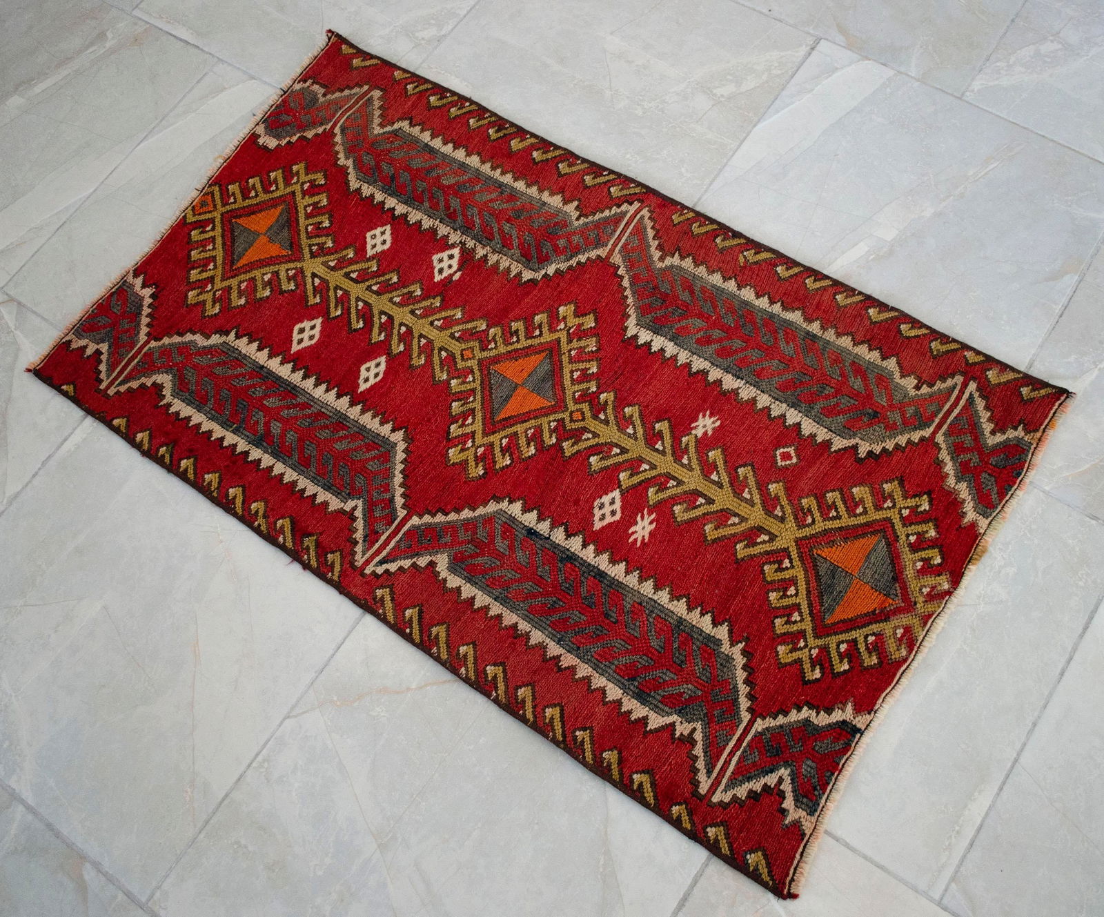 1960s Vintage Sumac Weave Turkish Kilim Rug - 2