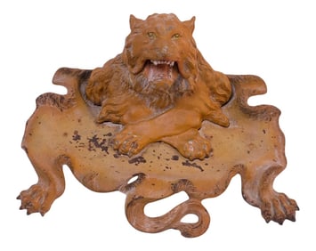 19th Century Victorian Cast Iron "Lion" Inkwell