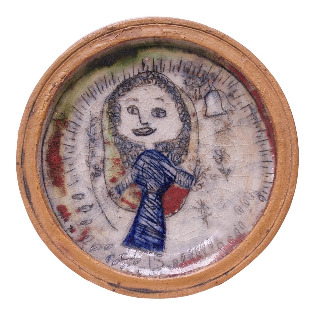 1970 Outsider Art Figural Stoneware Decorative Plate (1 of 13)