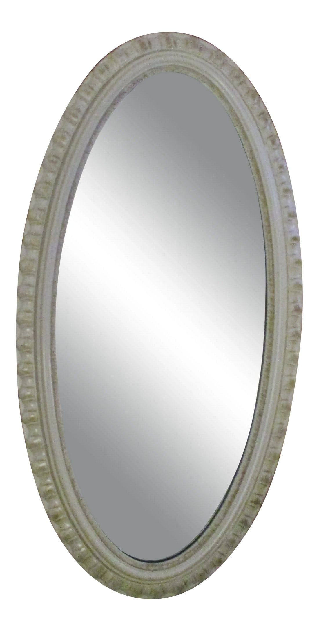 Mid-Century Modern Carolina Mirror Company Oval White Framed Mirror: Mid-Century Modern Carolina Mirror Company Oval White Framed Mirror 45.5" H x 23.5" W Electric Copper Plated Condition: Alterations: Original Condition Unaltered Imperfections: Some Imperfections Cond