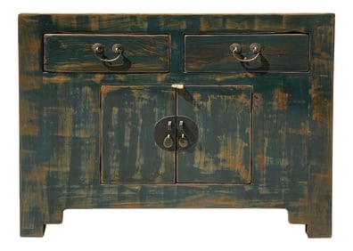 Oriental Distressed Teal Green Blue Credenza Sideboard Table Cabinet