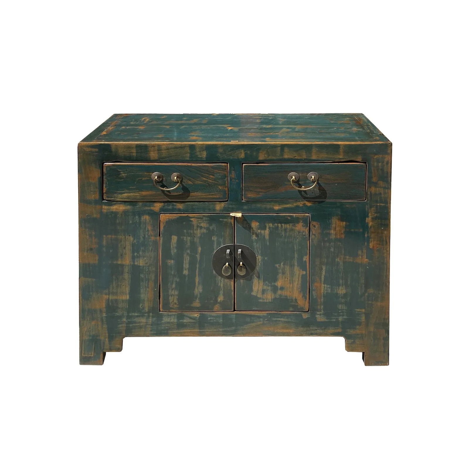 Oriental Distressed Teal Green Blue Credenza Sideboard Table Cabinet - 2