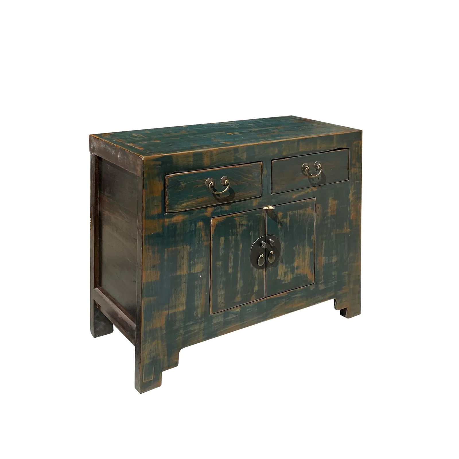 Oriental Distressed Teal Green Blue Credenza Sideboard Table Cabinet - 3