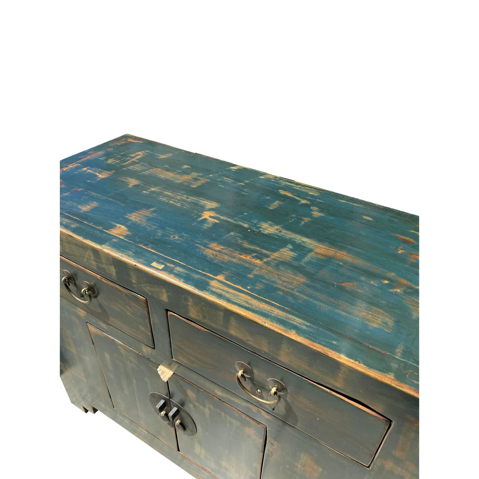 Oriental Distressed Teal Green Blue Credenza Sideboard Table Cabinet - 5