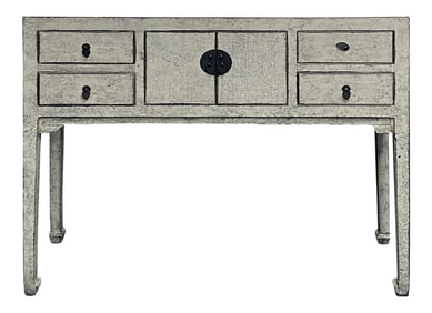 Oriental Rustic Cream White Lacquer Drawers Slim Foyer Side Table