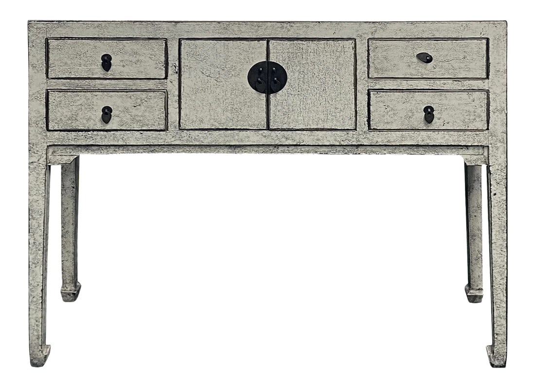 Oriental Rustic Cream White Lacquer Drawers Slim Foyer Side Table (1 of 7)