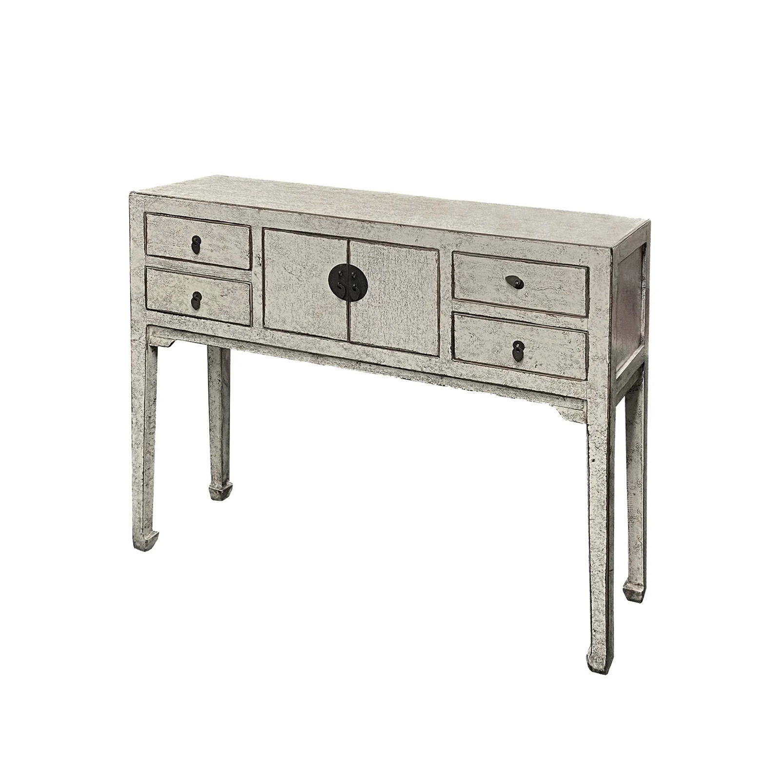 Oriental Rustic Cream White Lacquer Drawers Slim Foyer Side Table - 4