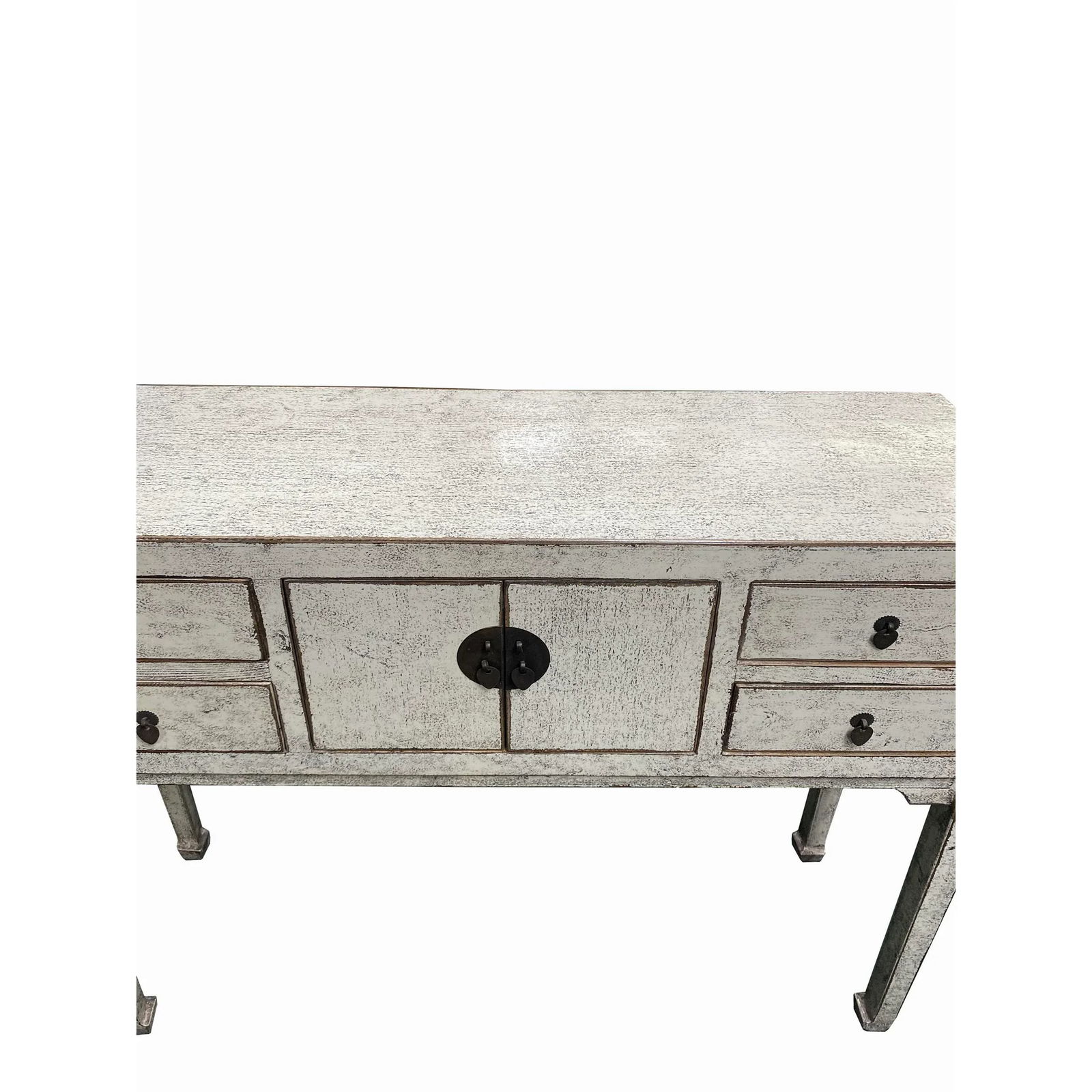 Oriental Rustic Cream White Lacquer Drawers Slim Foyer Side Table - 5