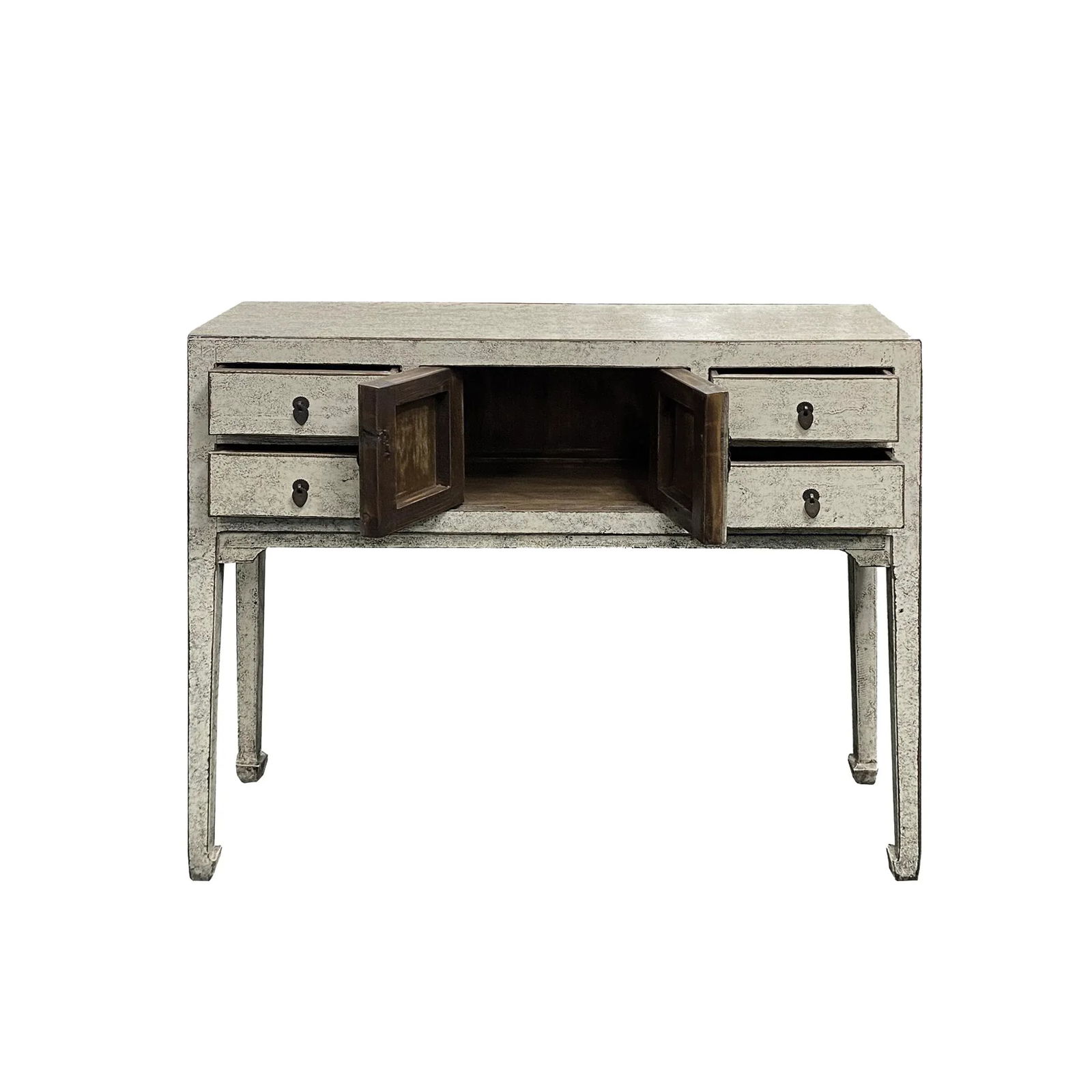 Oriental Rustic Cream White Lacquer Drawers Slim Foyer Side Table - 6