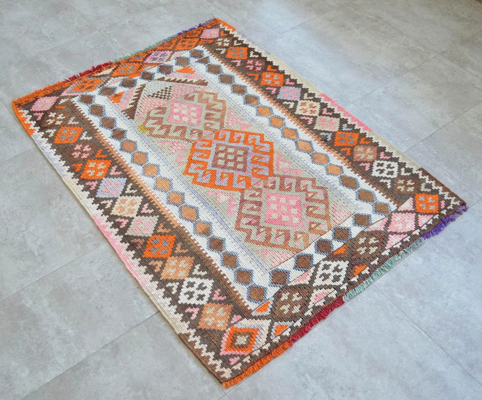 Cheerful Colors Turkish Kilim Flat Weave Muted Color Rug 3'1" X 4'3" - 2