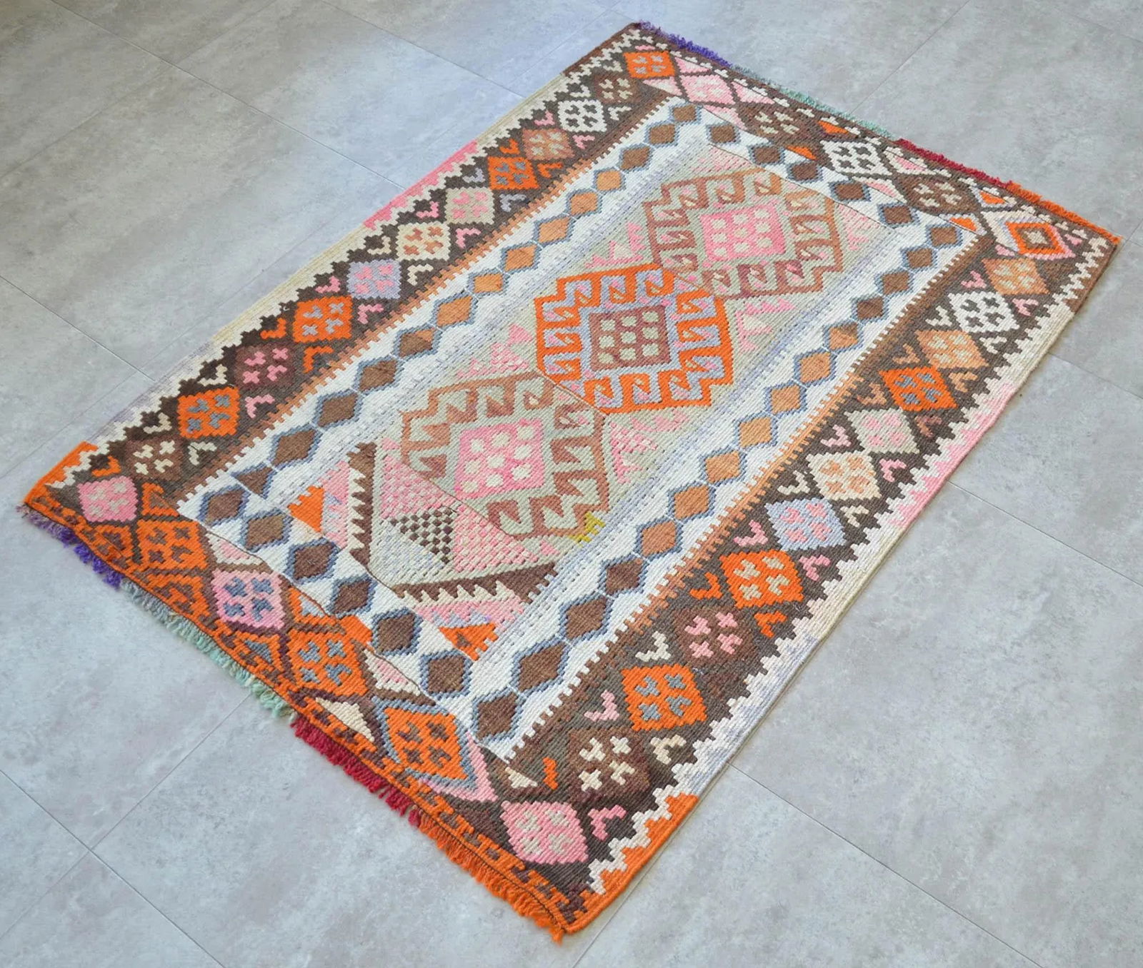 Cheerful Colors Turkish Kilim Flat Weave Muted Color Rug 3'1" X 4'3" - 4