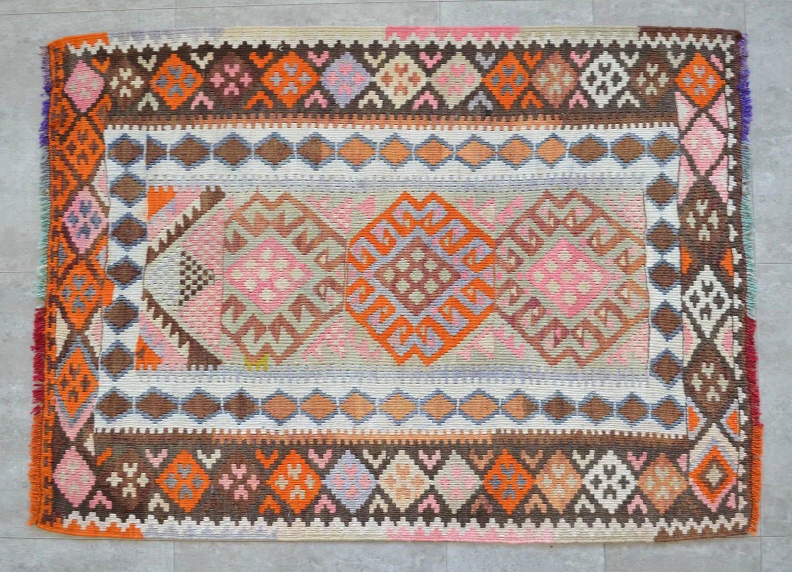 Cheerful Colors Turkish Kilim Flat Weave Muted Color Rug 3'1" X 4'3" - 6