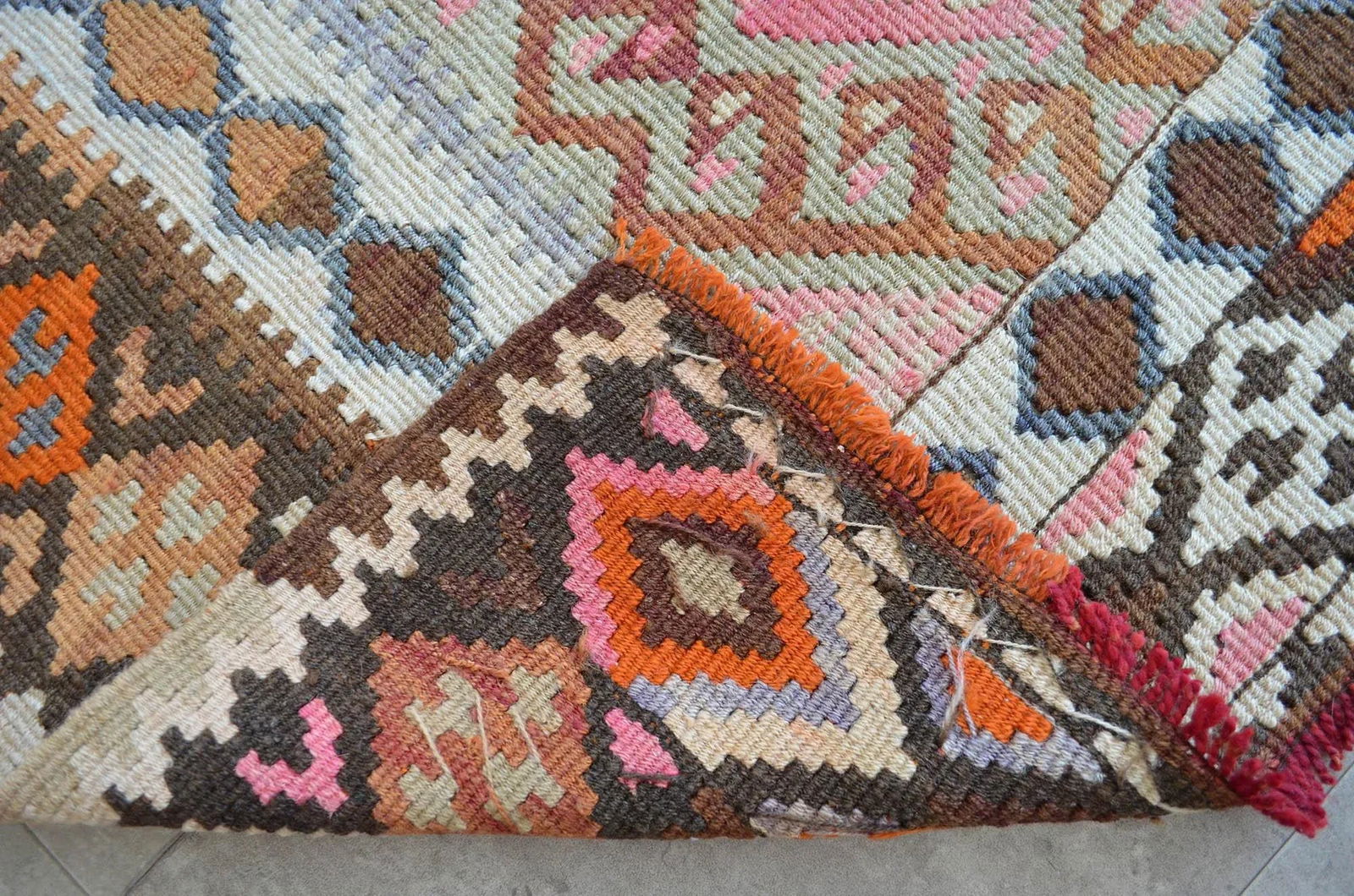 Cheerful Colors Turkish Kilim Flat Weave Muted Color Rug 3'1" X 4'3" - 8